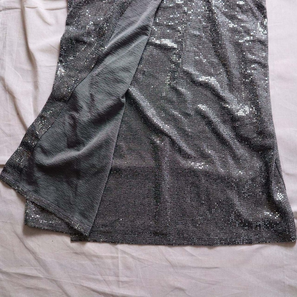 NWT LAURA‎ Sequined Wrap V Neck Short Sleeve Maxi Dress Silver Size 8 New - Picture 7 of 10